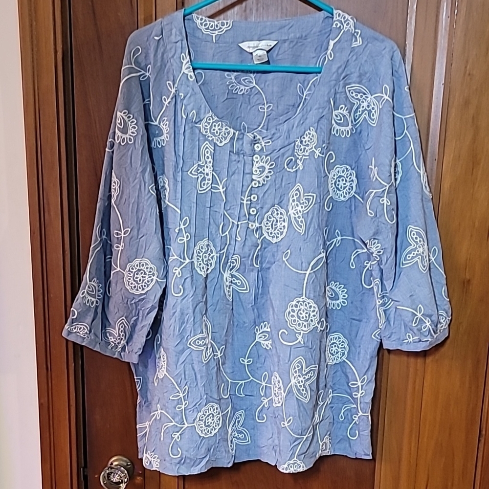 Christopher & Banks Blue Floral Blouse